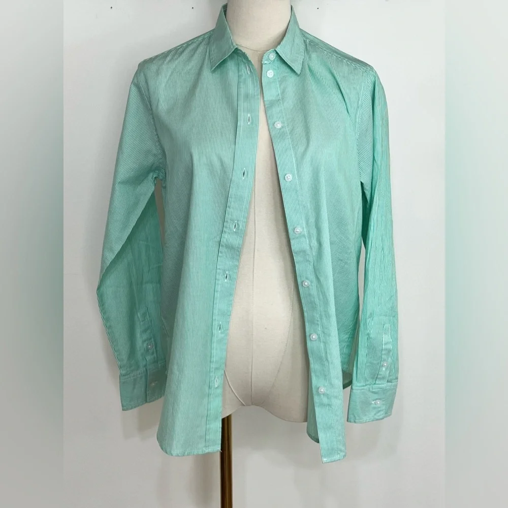 Everlane Green Pin Stripe Button Down Top NWT - Picture 2 of 7